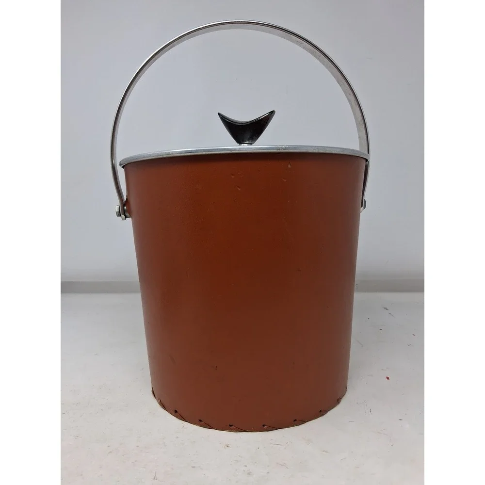 Vintage Regal Ware Mid Century Modern Brown Vinyl Aluminum Ice Bucket. P